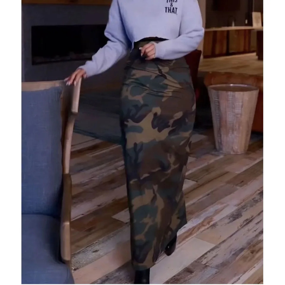 Camouflage dlhá sukňa pre ženy móda camo štíhla dlhá sukňa s vysokým pásom maxi sukne Žena