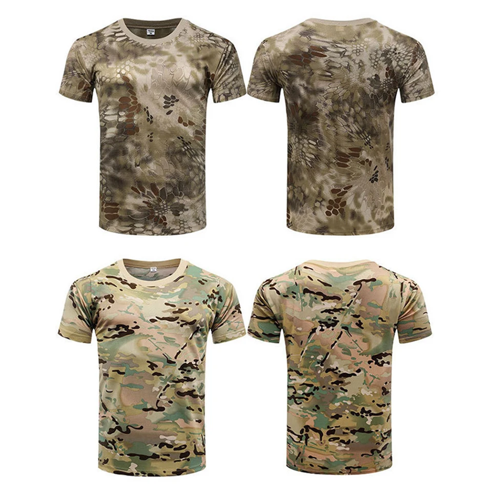 Camouflage taktické tričko s krátkym rukávom Pánske suché suché bojové tričko tričko camo vonkajšie turistické poľovné košele