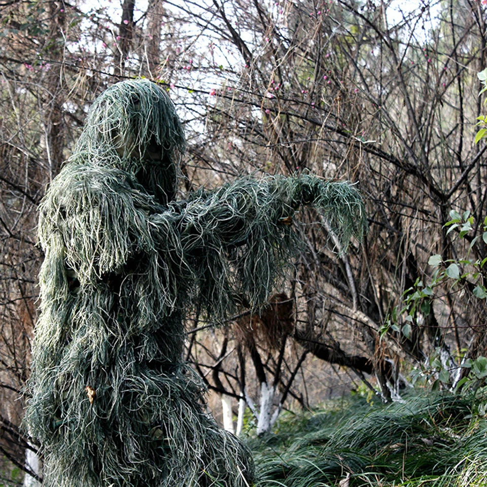 Camouflage Woodland Hunter Ghillie Suit s bundami Pants Hood Cars Bag Camo Ghillie Suit Hunt Clothing diely cs tréningová dovolenka