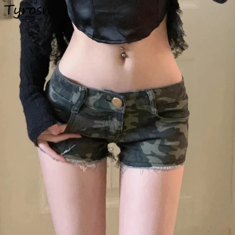 Camouflage y2k džínsové kraťas