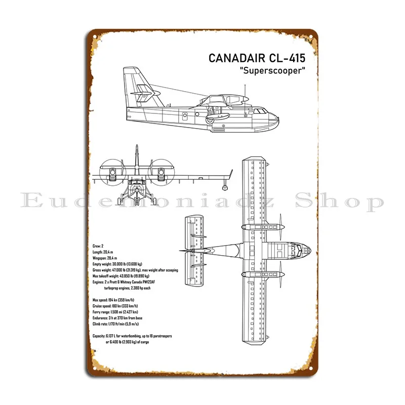CANADAIR CL 415 Searplane Metal Pleque Obývacia izba Garáž Rusty Cinema Navrhovanie cínový znak plagát
