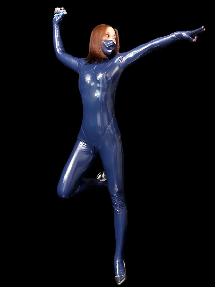 Candy Color Faux Latex kombinéza Elastic Elastic Leskiny PVC BodySuit Half Finger Rukavice Sexy pančucháče SHEWEAR