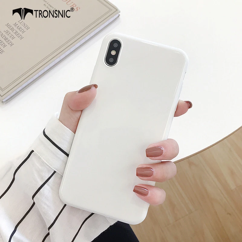 Candy Color Glosy White Telefón puzdro pre iPhone 11 Pro XS Max XR Soft Soft Black Plain Luxury puzdro pre iPhone 6s 7 8 plus pár obal