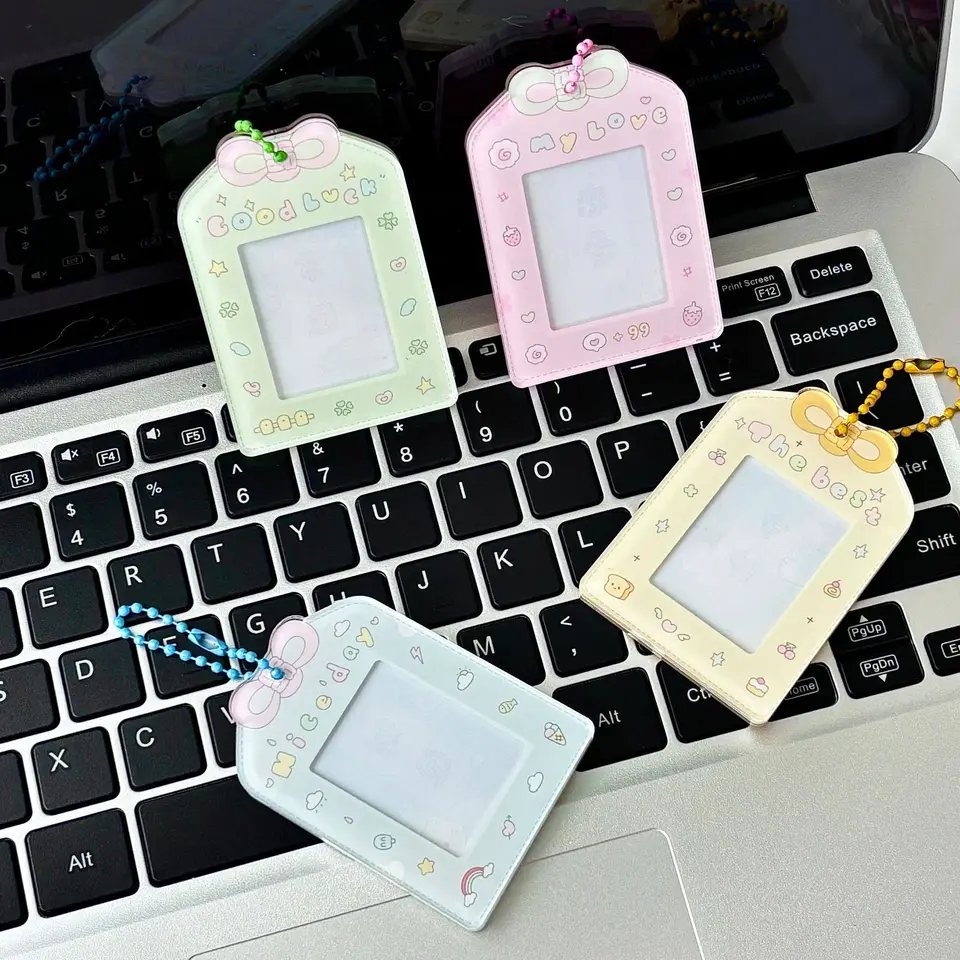 Candy Color Kawaii 3 palcový idol Transparentný držiteľ karty kreditné ID bankovej karty Photocard Držiteľ kľúča Kľúčové reťazce chránič kariet