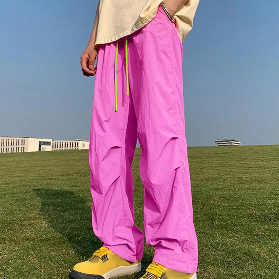 Candy Color Pink Loose Fit Nákladné nohavice pre mužov Spevnené streetwear Tooling Nohavice Middle Wauist Refring REAM FEET PACHIRATE PANTY