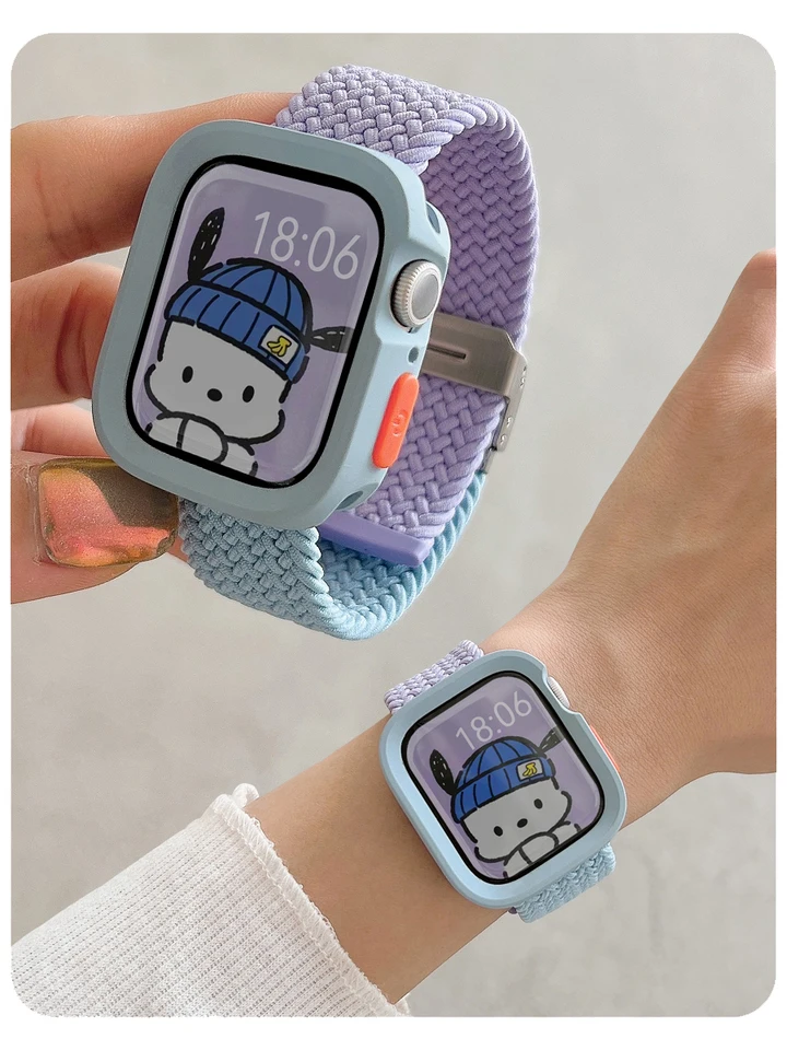 Candy Silikone Case+Strap For Apple Watch Series 9 8 7 45 mm 41 mm pás SE 6 5 4 44 mm 40 mm nylon correa popruh iwatch ultra 2 49 mm