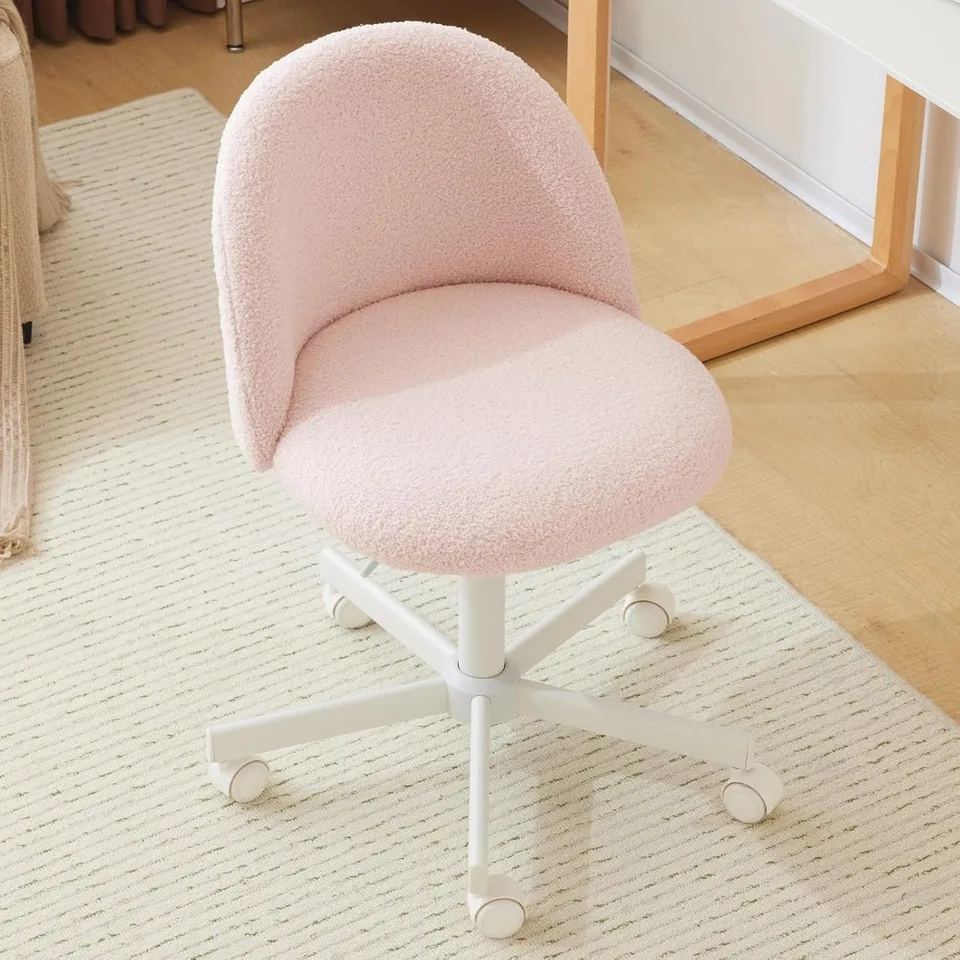 Candy Stolic Armless roztomilé stolové stoličky, pohodlné malé kancelárske stoličky s kolesami, márnosť stoličky s bedrovou oporou, plyšové nastaviteľné