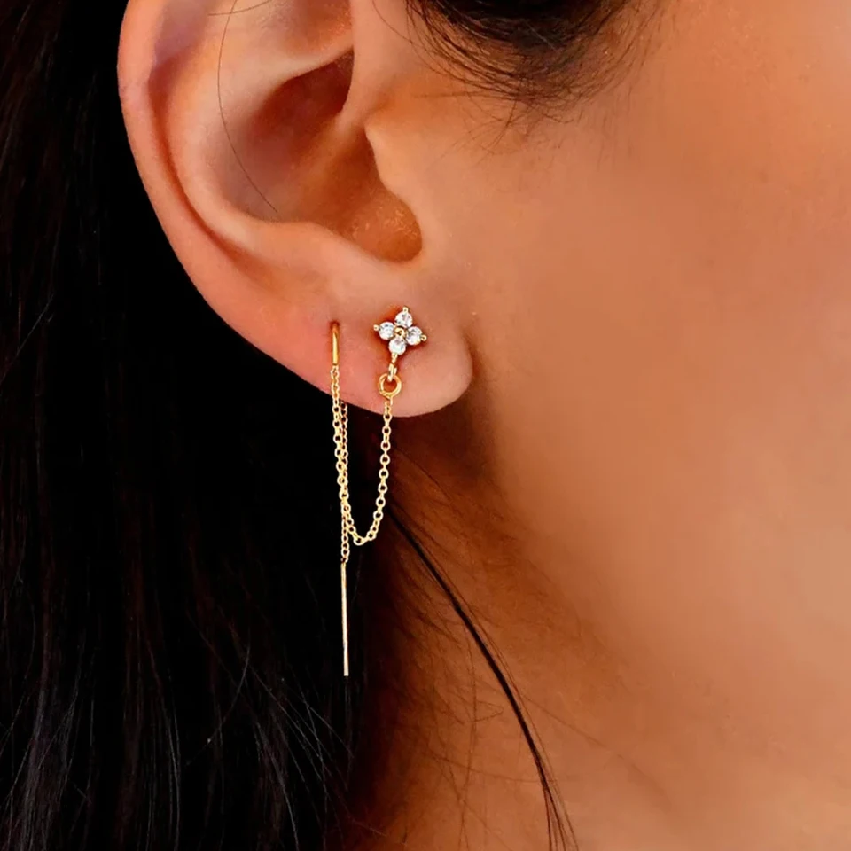 Canner 1pc Real 925 Sterling Silver Stud náušnice pre ženy kvetinové reťaze