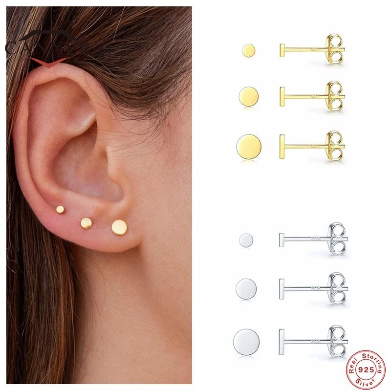 Canner 3 PCS Real 925 Sterling Silver Malé roztomilé jednoduché náušnice pre ženy pre ženy prepichujúce náušnice šperky prívesok