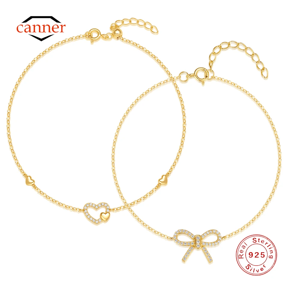 Canner 925 Sterling Silver Smoot Hollow Love Heart Zirkón Náramok pre ženy Ins Bow Little Daisy Náramok s jemnými šperkami darček