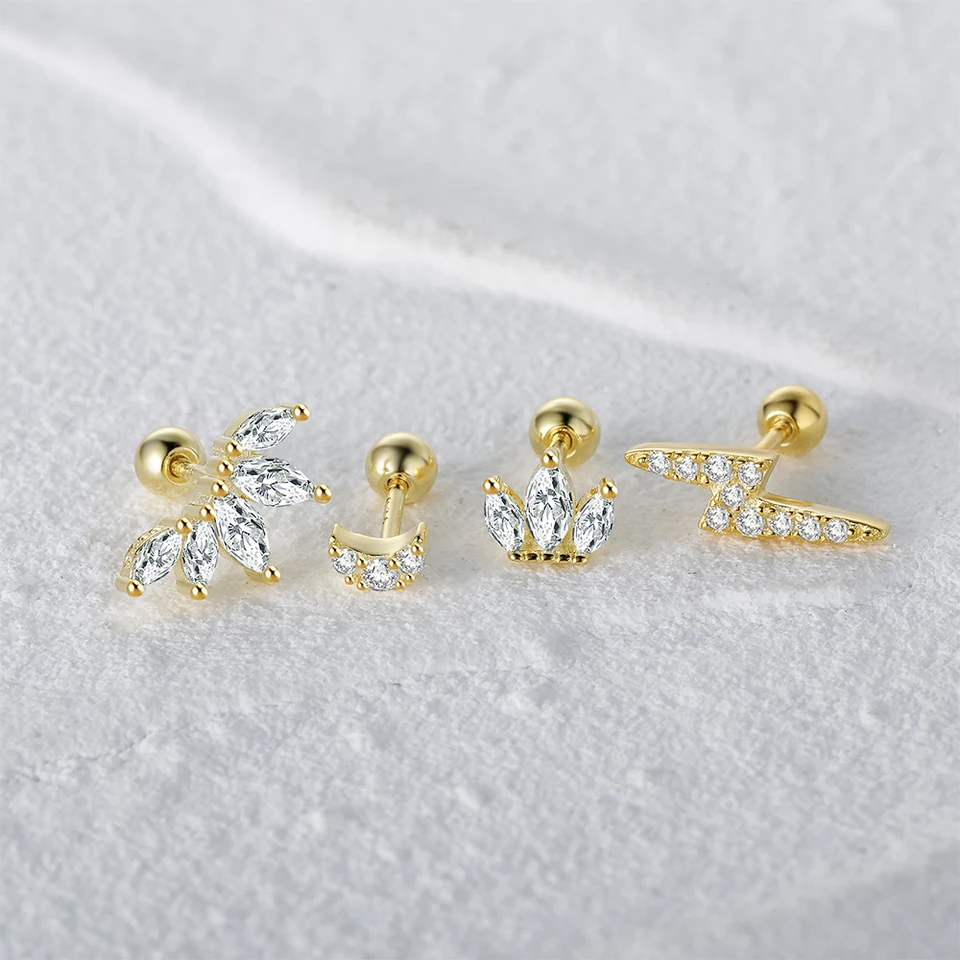 Canner Small Exquisite 925 Sterling Silver Ear Stud Piercing náušnice pre ženy očarujúce mesačné oči Koruna Ear šperky Darčeky
