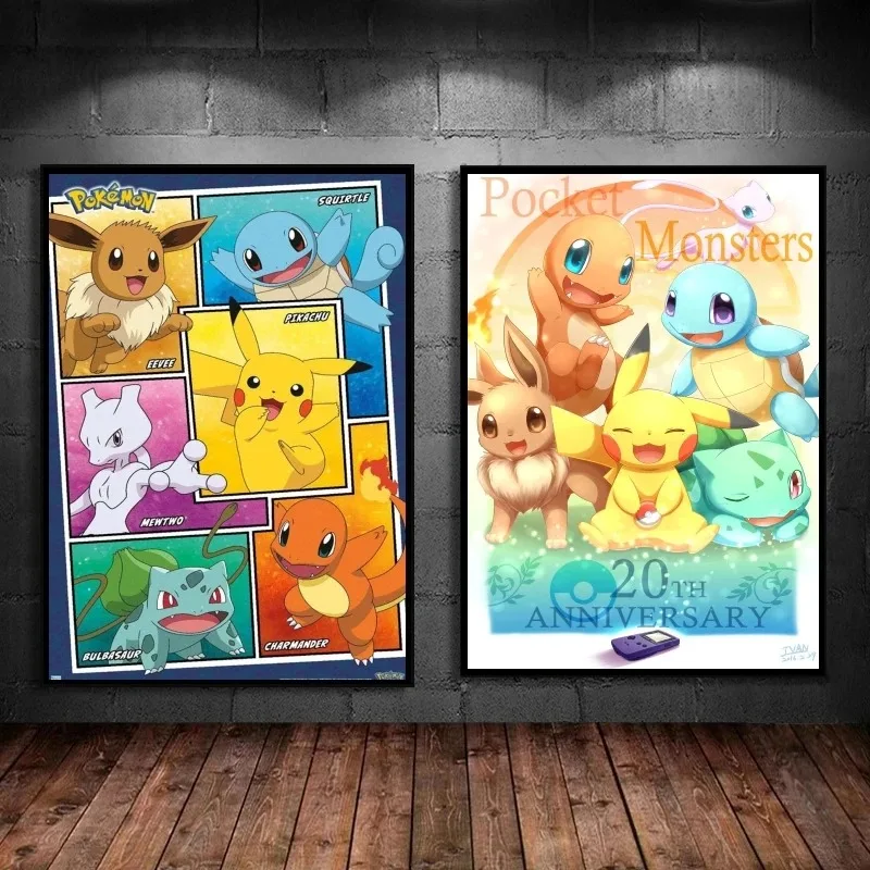 Canvas Art Walls Painting Pokemon Pikachu eevee Squirtle Bulbasaur Picture Friends Darček