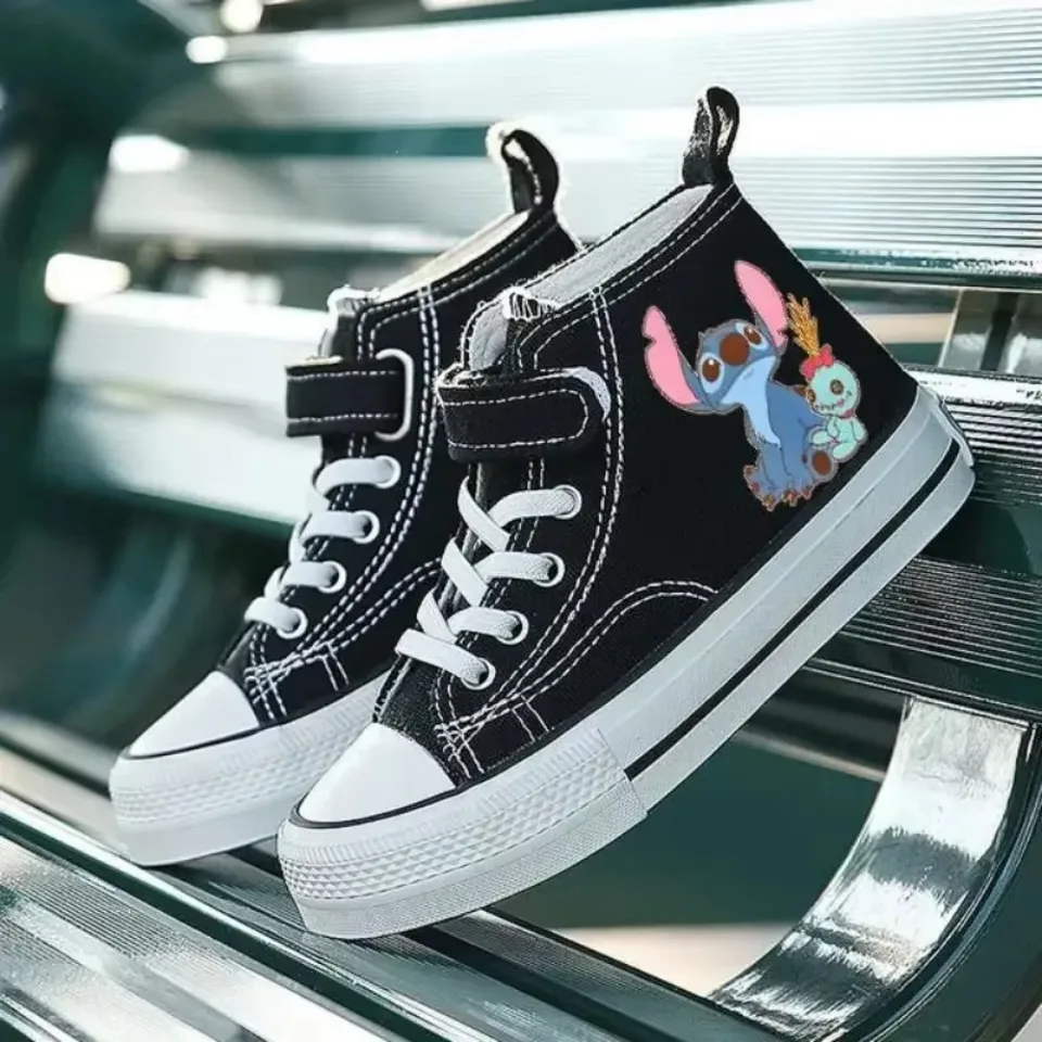 Canvas Kids Lilo Stitch Sport Girl High-Top Boys Kid Shoes Disney Casy Cartoon Comfort Shoes Detská tlač chlapcov