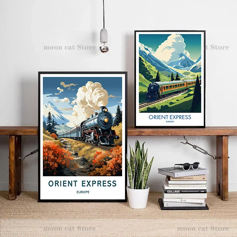Canvas maľba vintage ikonický vlak Orient Express Railway cestovná krajina plagát nástenné umelecké obrázky domáce interiérové ​​dekorácie darček