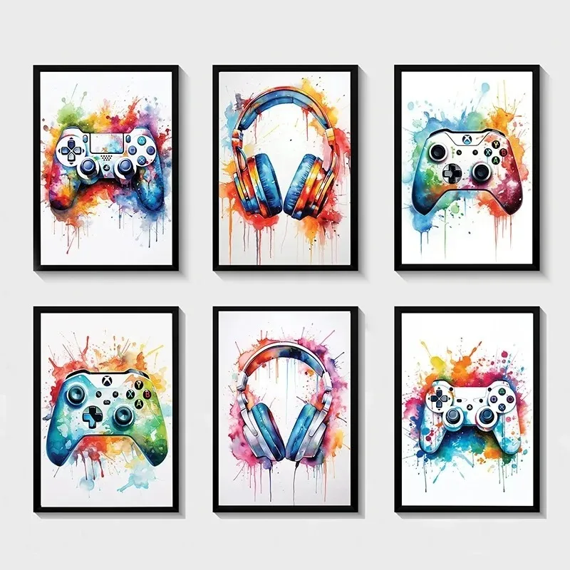 Canvas maľby herná miestnosť Gamepad Abstraktné plagáty a výtlačky nástenných umeleckých obrázkov Gamer darček pre chlapcov