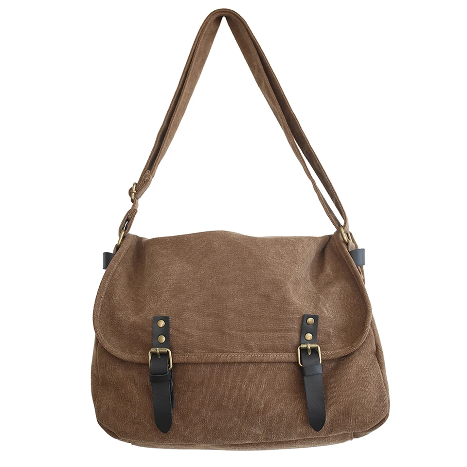 Canvas Messenger Bag Pevná farba módna unisexová sachel s veľkou kapacitou Klapka pre darček pre cestovnú pracovnú školu