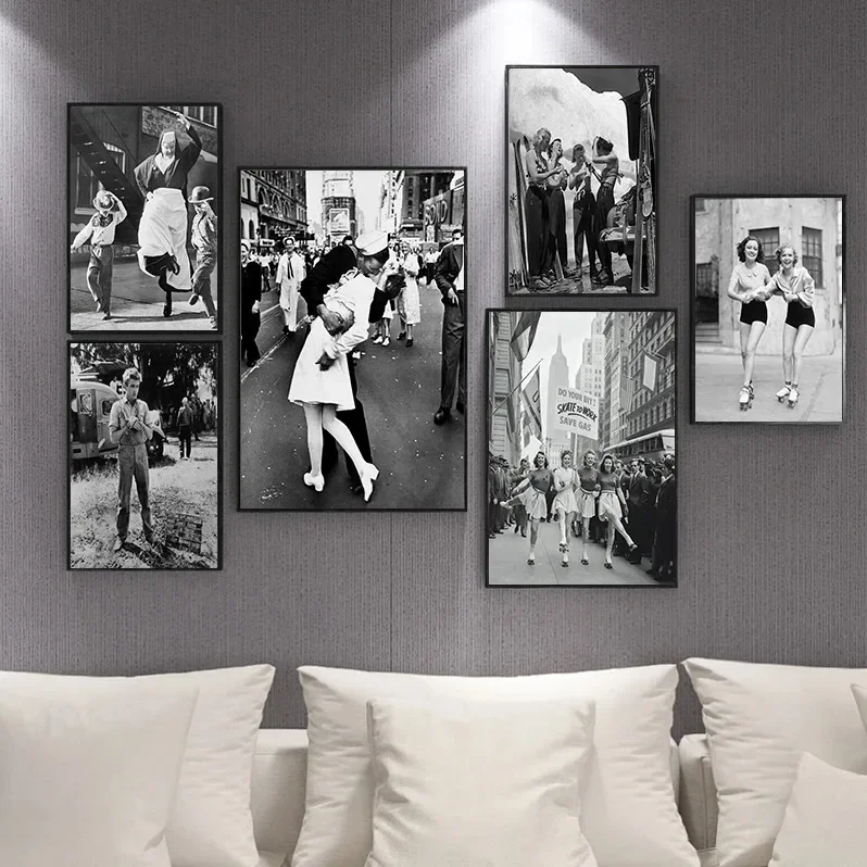 Canvas Painting Classic Black -Biely Photography Plagát Vintage korčule do práce zachrániť milenca plynu bozk na stenu Picture Domovod