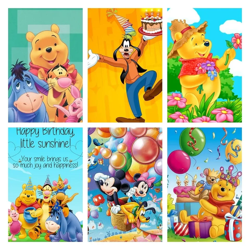 Canvas Painting Disney Winnie the Pú narodeniny karikatúry Mickey Cake Plagáty Detská izba domáce pozadie stena dekorácie darček