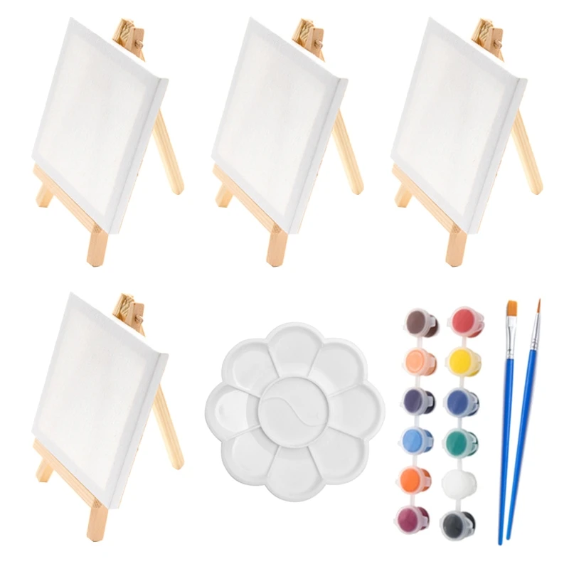 Canvas Painting Set Small Canvas and Easel Set obsahuje akrylovú farbu