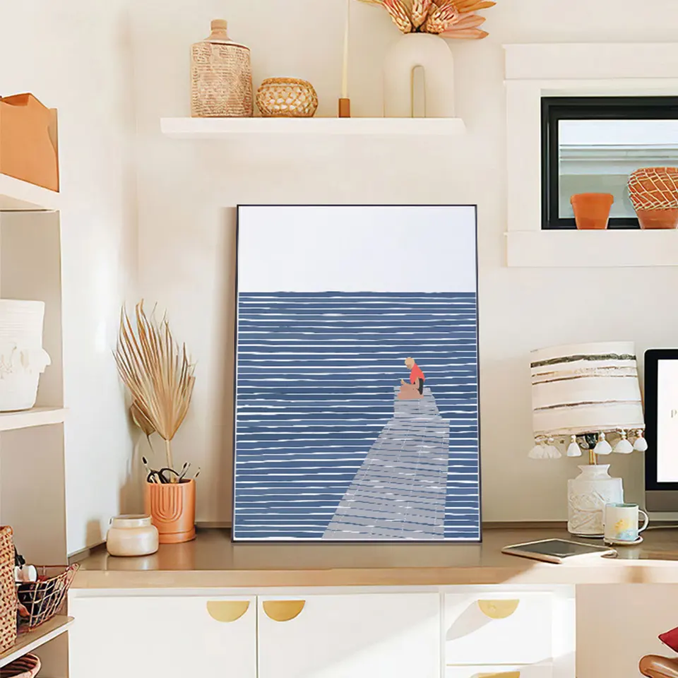 Canvas Tlač maľby, modré abstraktné postavy pozadia, moderný jednoduchý štýl, obývacia izba, jedáleň, dekorácia vstupnej spálne