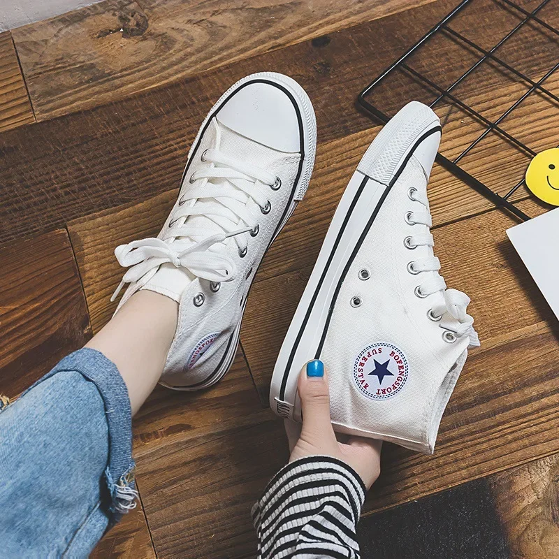 Canvas topánky, dámske nové biele topánky, kórejská verzia, pánske topánky, topánky párov, módne topánky Harajuku Student Board Shoe
