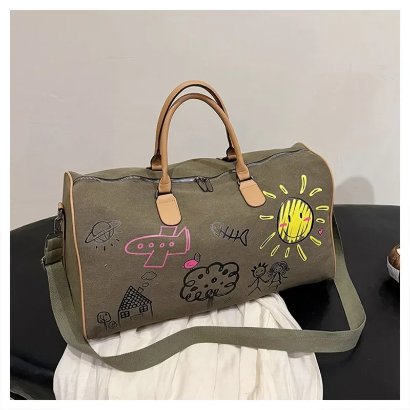 Canvas Zipper 2024 Hot Predaj cestovná taška Patchwork veľká kapacita Neformálne roztomilé ramenné taška Soft Mäkké všestranné trendy cestovné duffels
