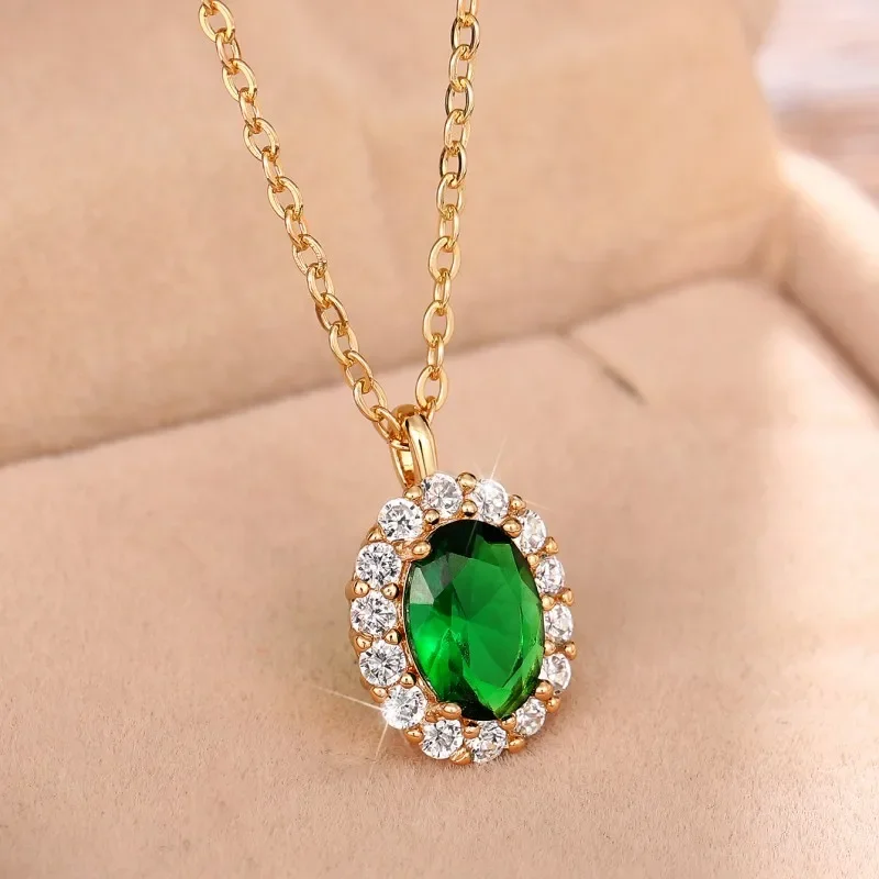 Caoshi Elegantná ušľachtilá dáma prívesok náhrdelník s jasným oválnym zeleným zirkónom elegantné zásnubné šperky svadobné doplnky