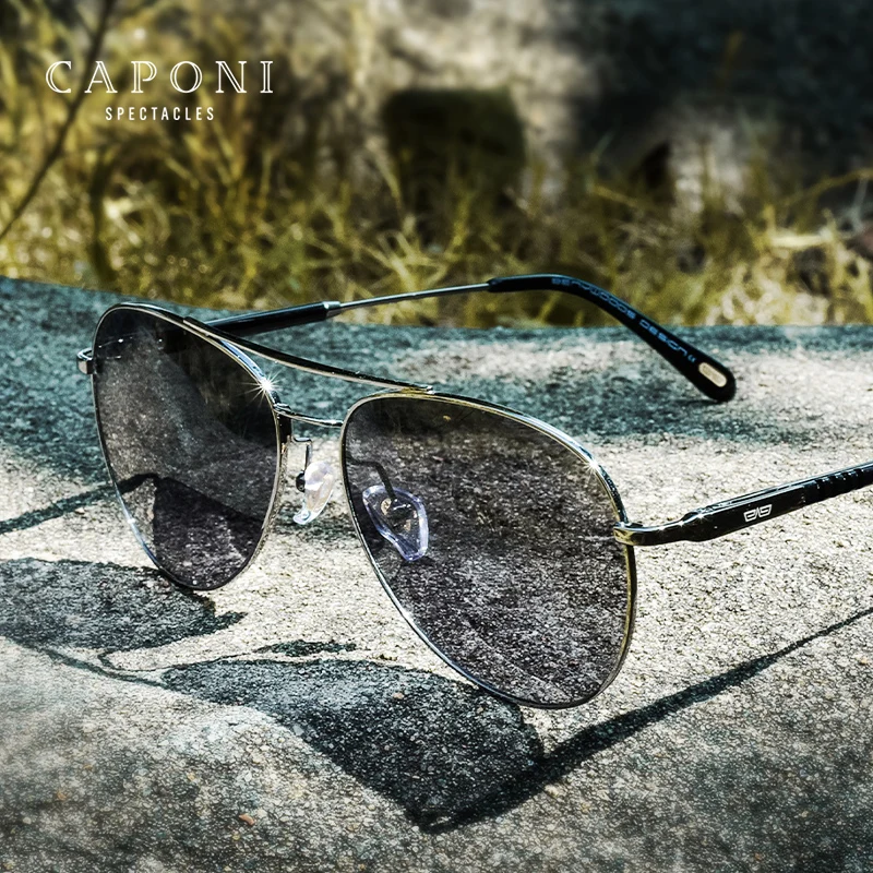 Caponi Photochromatické slnečné okuliare Polarizované UV strih značkový dizajn Design Light Eyewear Avation Style Slnečné okuliare pre mužov BS3109