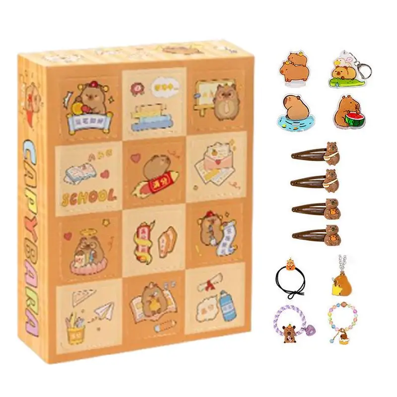CapYbara Calendar Advent 2024 Vianočné Capybara odpočítavanie kalendár 12 dní skladovanie Stocker Capybara Collectibles vianočná čiapka