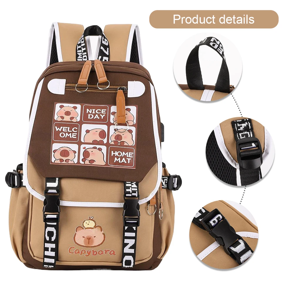 Capybara Travel Daypack nastaviteľné remienky pre dievčatá chlapci prenosný batoh zo zipsovej tašky Rucksnack