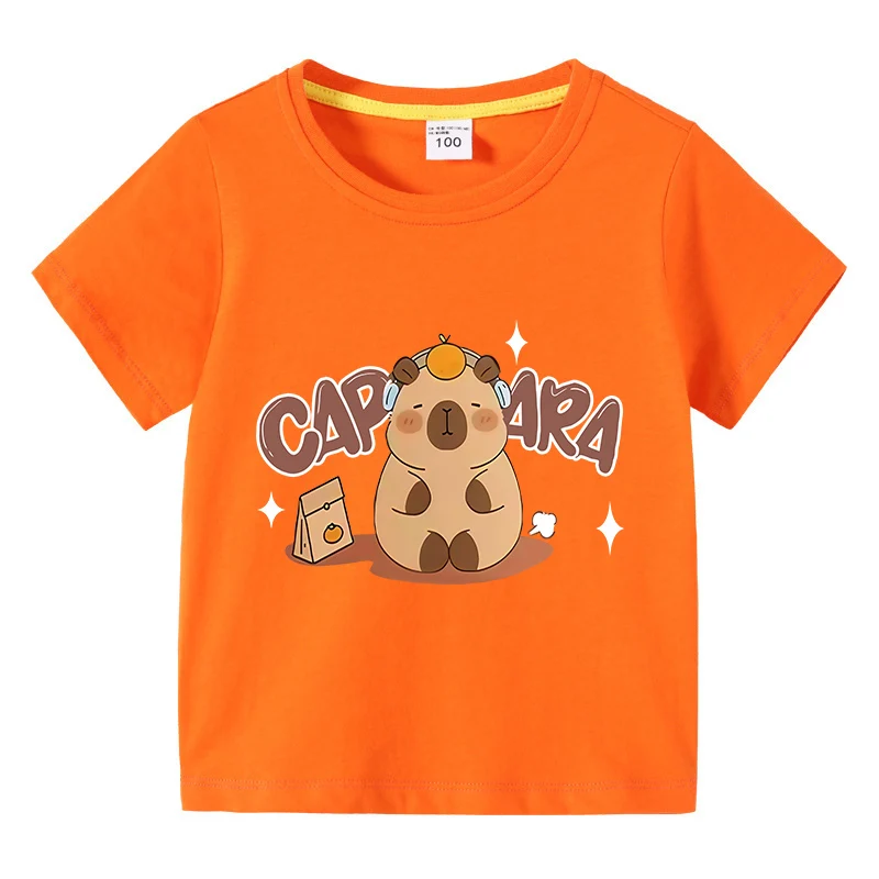 Capybra Kids letné oblečenie 3-10yeears Deti Animal Capibara Tops dievčatá s krátkym rukávom tričko Teen Boy oblečenie 100% bavlna