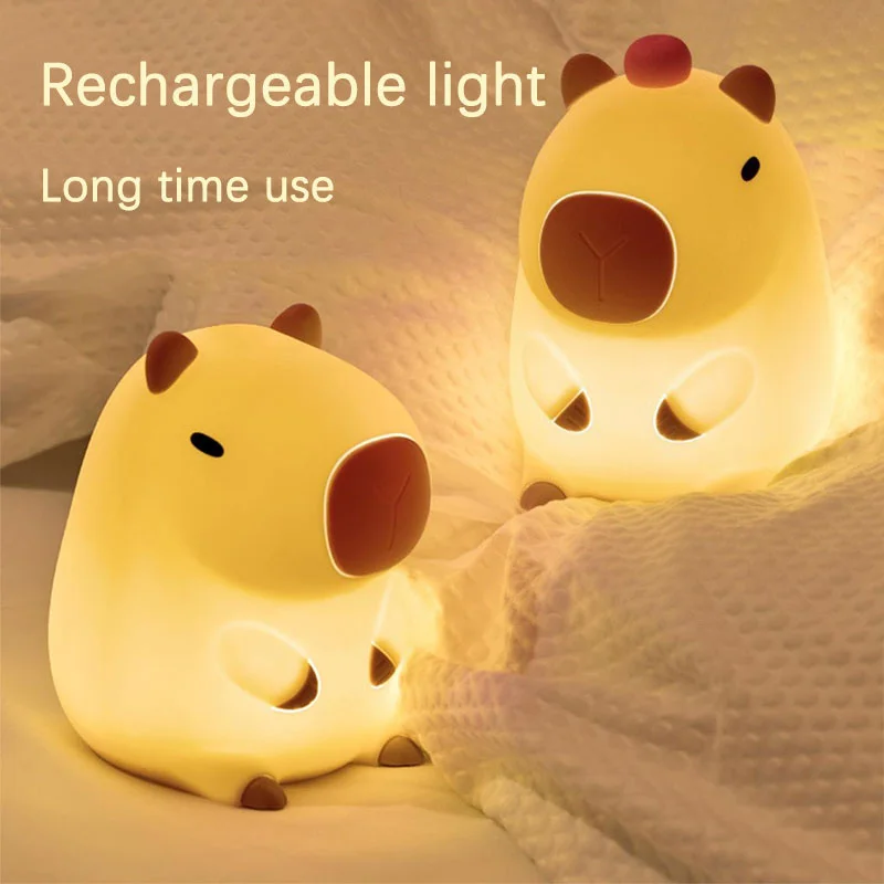 Capybra Night Light, novinka karikatúra capybara tvarová lampa Soft Silikone s riadením a dotykovým ovládaním