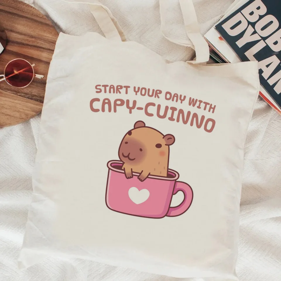 Capybra nákupná taška bavlnená tote kabelka potraviny Ekologické recyklovanie tašky TABILY BOLSAS A