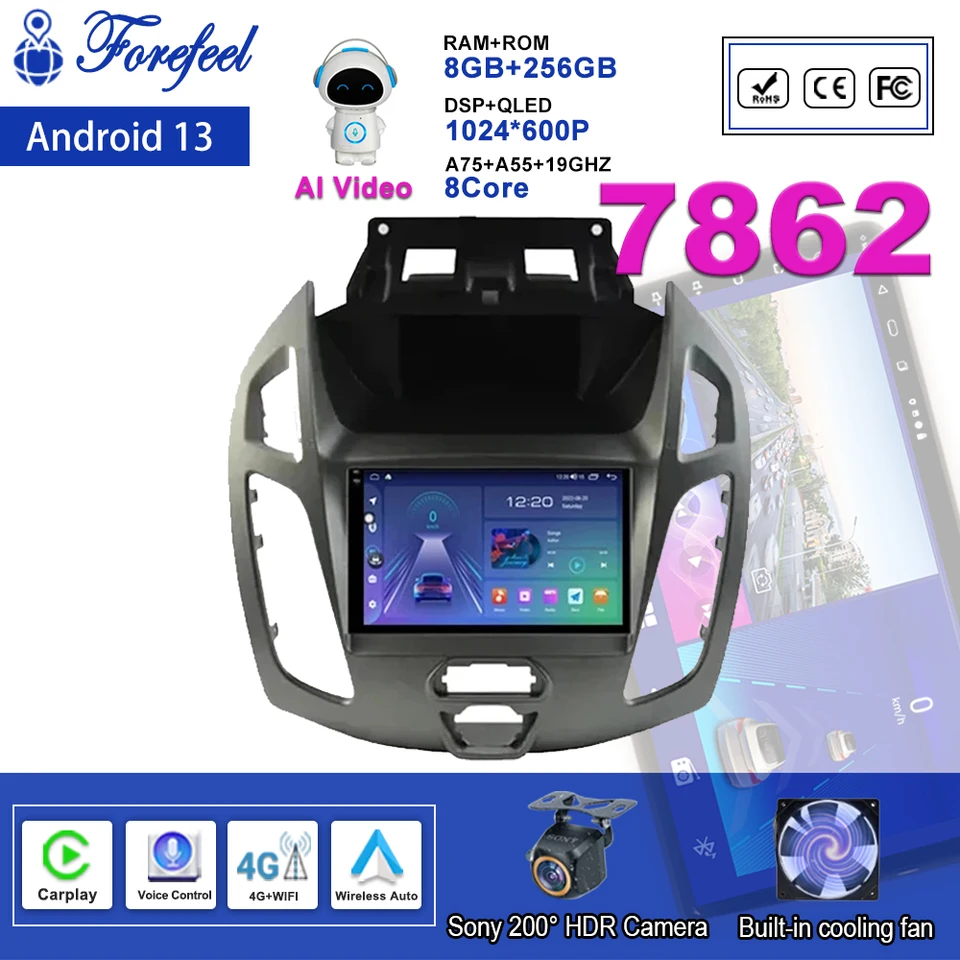 Car Android 13 Auto Radio pre Ford Transit 2014 2015 CarPlay Multimedia Video Player Navigation GPS č.