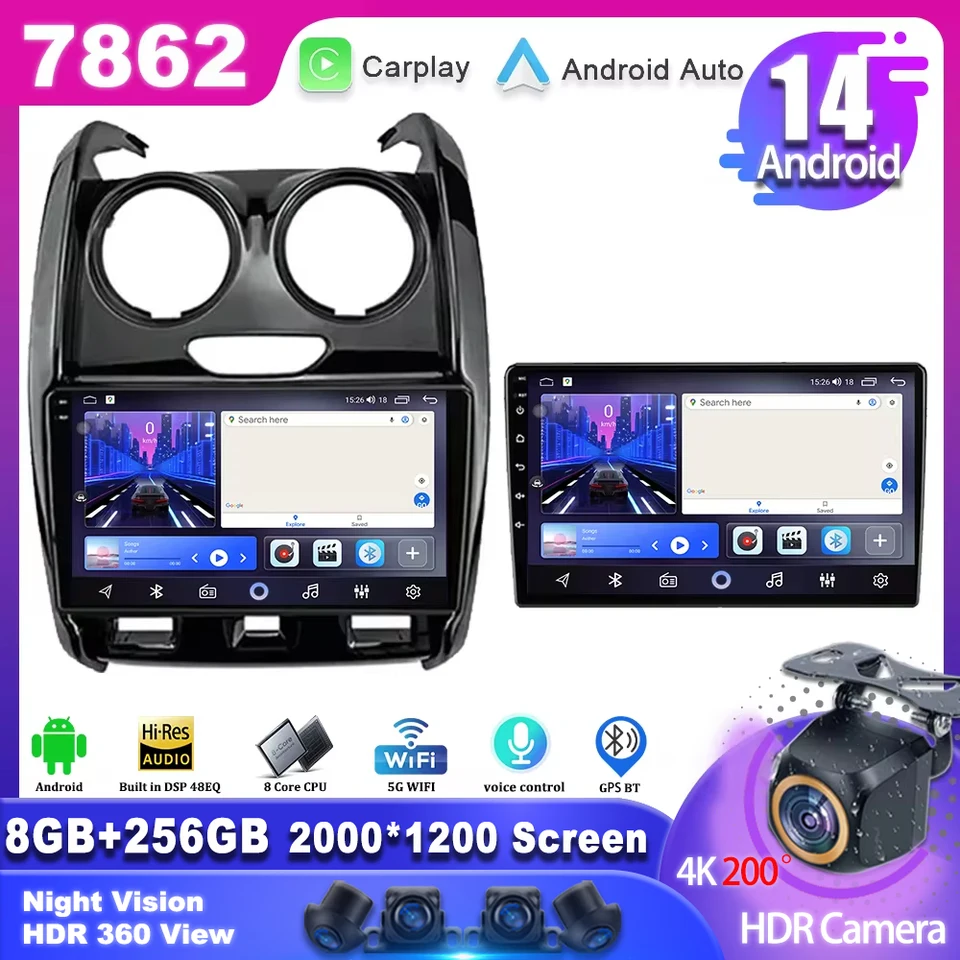 Car Android 14 pre Renault Duster 2015 2016 2017 2018 2019 2020 LADA LARGUS 2021 Multimediálne autá navigácia Autoradio 7862CPU