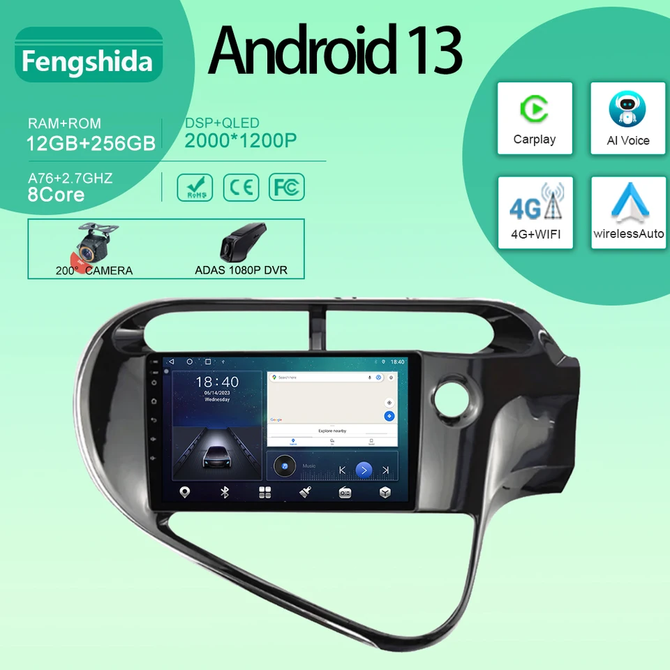 Car Android pre Toyota Prius C 2018 - 2020 RHD Auto Radio GPS navigácia multimediálne stereofónne prehrávač CarPlay QLED Screen No 2DIN