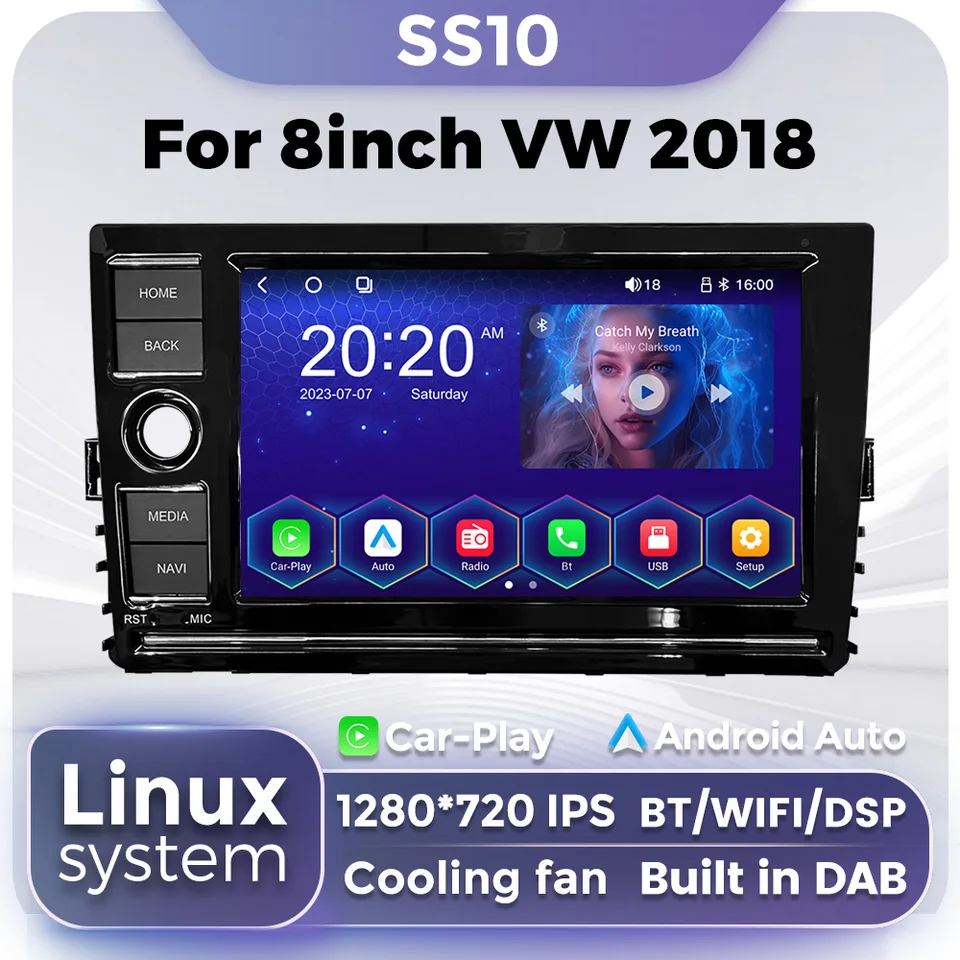 Car Autoradio pre 8 palcov Volkswagen VW Polo Golf Passat Skot Linux System Multimedia Player Wireless CarPlay Android Auto