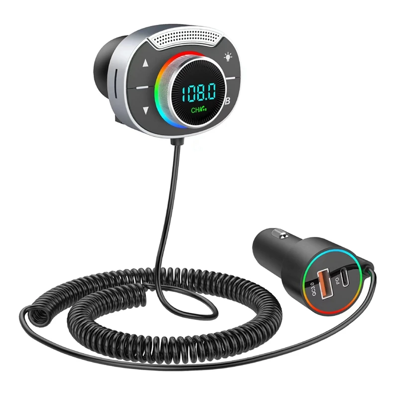 Car Bluetooth 5.0 FM vysielač PD 30W QC3.0 Fast Charger Wireless Handsfree Audio Audio Audio MP3 Hudobný prehrávač Easy na použitie
