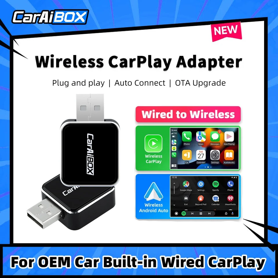 CaraiBox 2in1 bezdrôtový CarPlay Dongle and Wireless Android Auto Box pre auto rádio s káblovou CarPlay