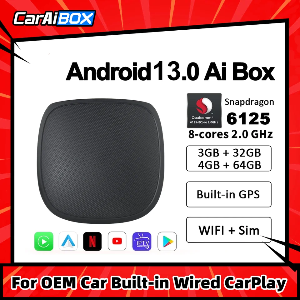 Caraibox Android 13.0 CarPlay AI Box Wireless CarPlay Android Auto QCM 6125 8-jadrové CPU pre Toyota Volvo VW Peugeot Kia Benz