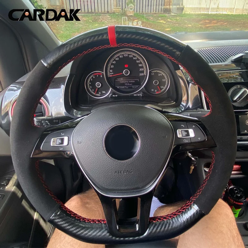Cardak DIY čierne semišové uhlíkové vlákno kožené auto na volant Cover Braid pre Volkswagen VW Golf 7 MK7 Polo Jetta Passat B8
