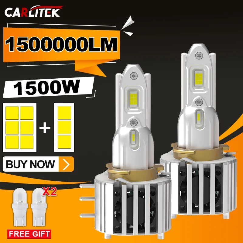 CARLIKEK H15 LED svetlomet žiarovky Canbus 6500K biely 1500 W LED VYSOKÝ VÝHODNÝ REAM DRL DRL LAMP s chybou ventilátora bez chybov
