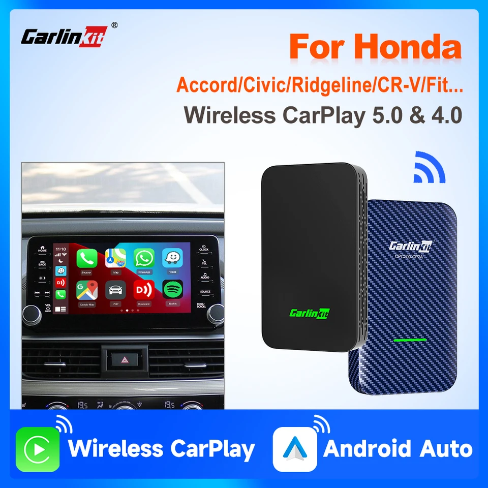 Carlinkit 5.0 a 4.0 Wireless Android Auto CarPlay Adapter pre Honda Civic CR -V HR -V Accord Fit Ridgeline Pilot Passport Prologue