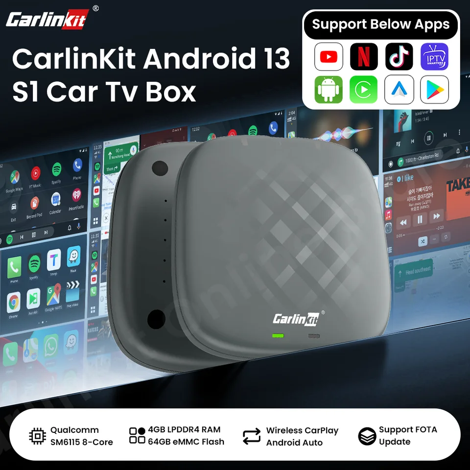 CarLinkit Android 13 TV Box S1 SM6115 8 Core CARPLAY Wireless Android Auto Auto Wireless Adapter Support YouTube Netfilx IPTV Spotify