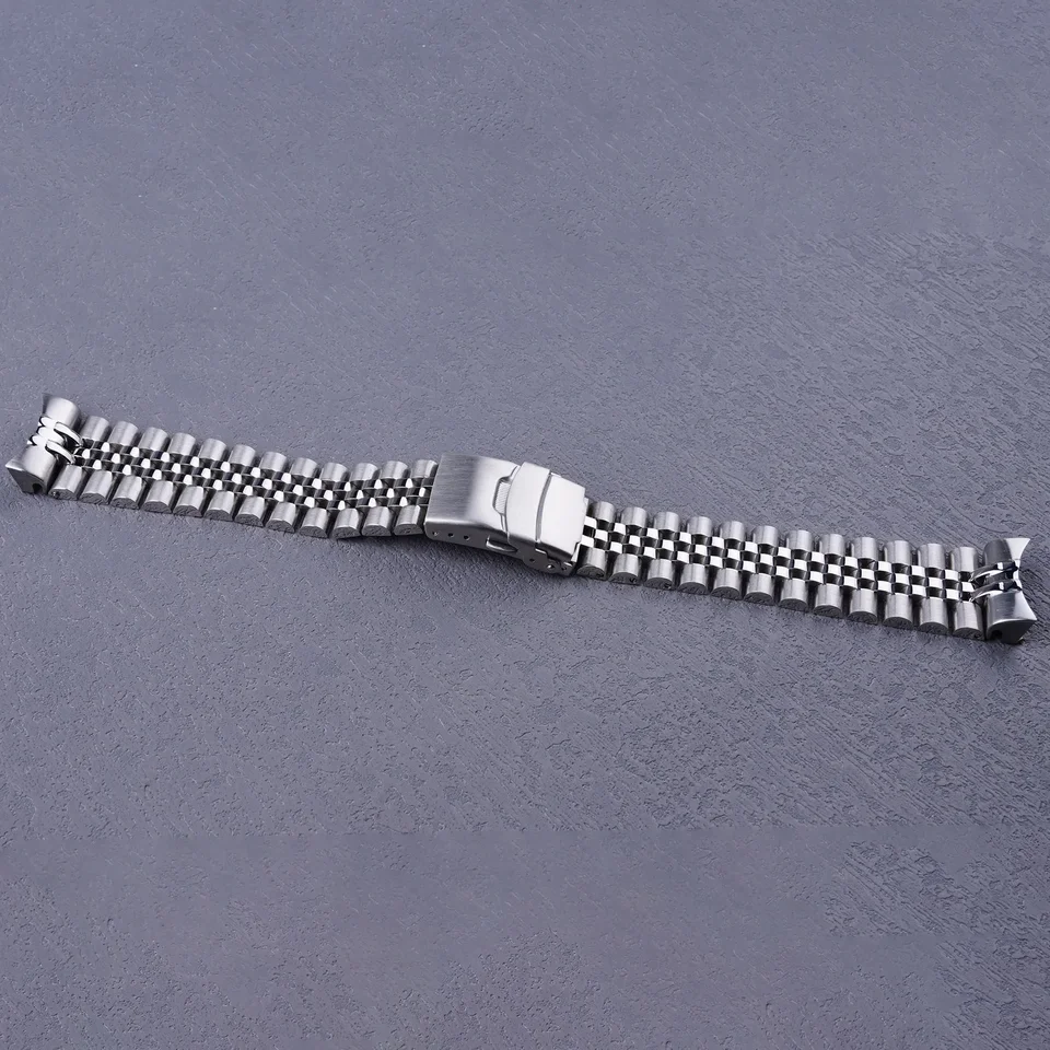 Carlywet 22 mm Spevnená zakrivená z nehrdzavejúcej ocele striebro Jubilee hodinky Luxusné náramky pre Seiko 5 GMT SSK001-5/SBSC001-3