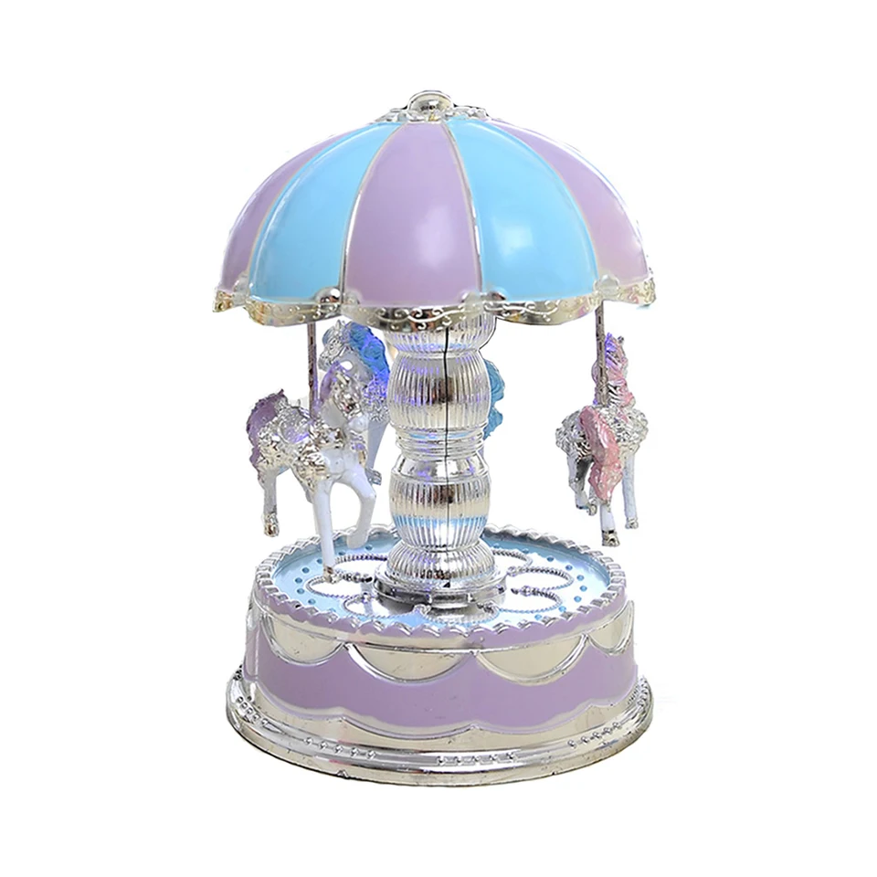 Carousel Music Box 3 Kone Otočte LED LED svetlo svetelnú rotáciu Hudobná skrinka Toy Girl Girl Birthday Prázdniny darček stol