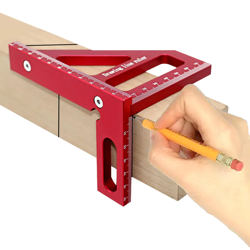Carpenter Square -Woodworking Square Square Hliníkový pokosový trojuholník pravítko 3D Multi -Angle 45/90 stupňa Usporiadanie