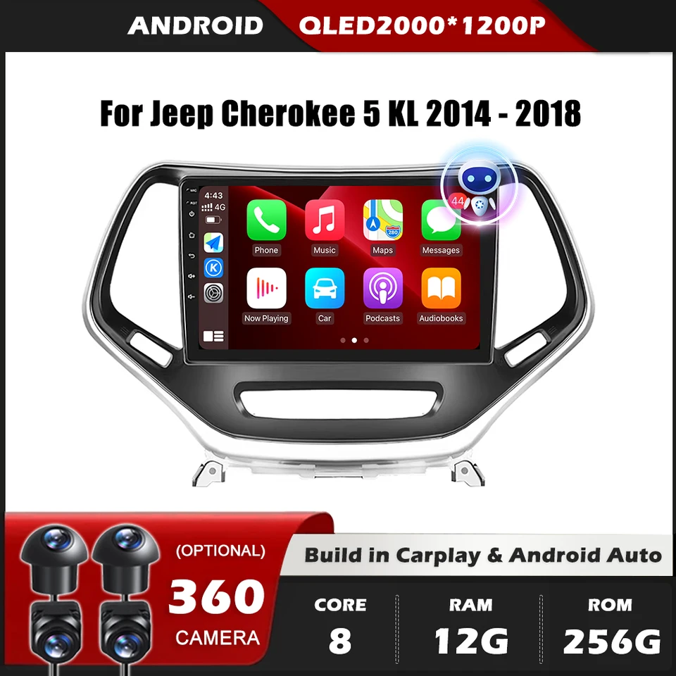 CarPlay Android Auto Car Radio pre Jeep Cherokee 5 KL 2014 - 2018 Navigation GPS Player Stereo Video Multimedia Player WiFi BT