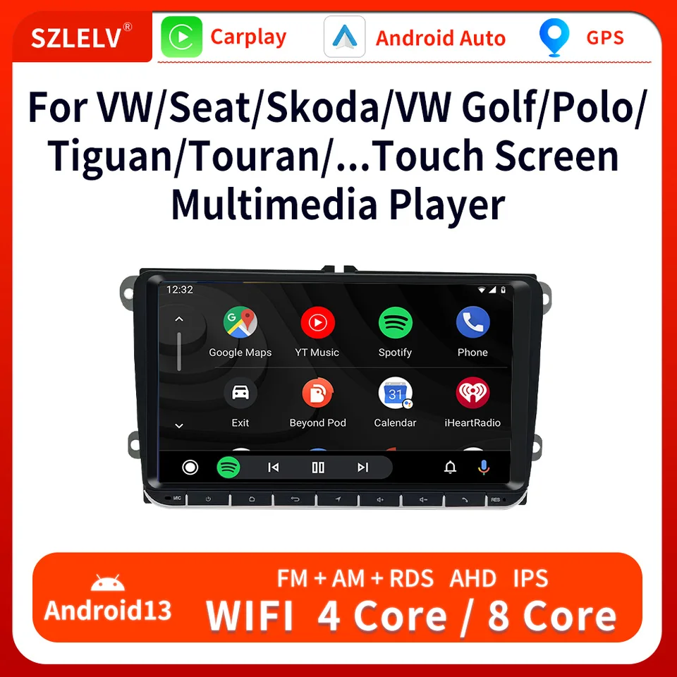 CarPlay Android Auto Car Radio pre sedadlo Leon Altea VW Volkswagen Skoda Golf 5 6 Touran Passat B6 Polo Jetta Multimedia Player