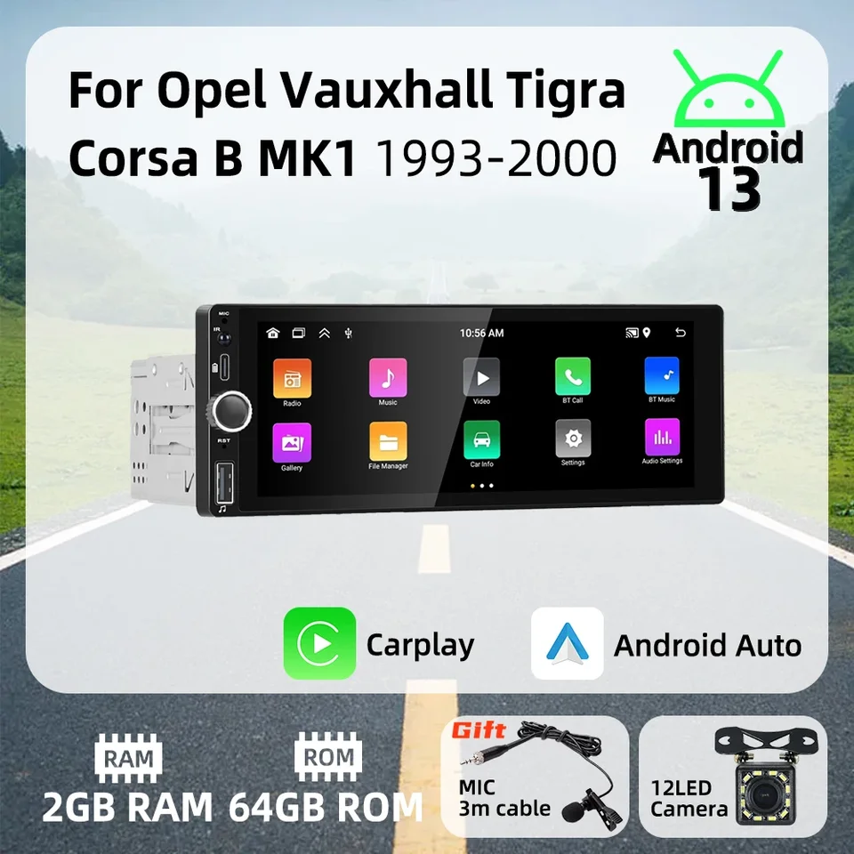 CarPlay Android Car Multimedia 1 DIN Radio pre Opel Vauxhall Tigra Corsa B MK1 1993-2000 6.86 